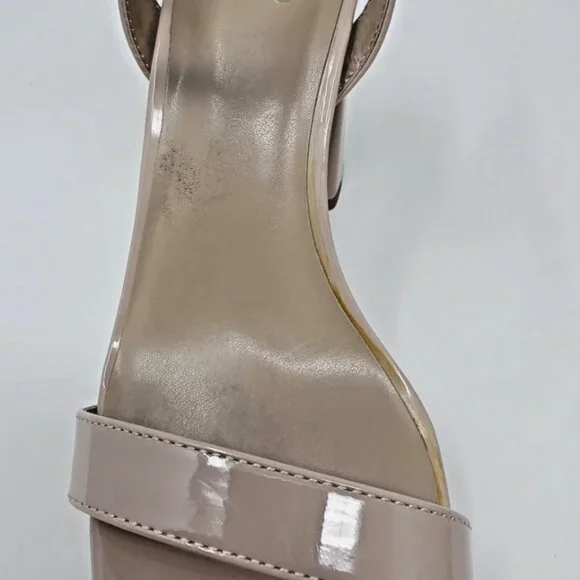 Beige Nude Patent Platform Open Toe Block Heel Sandal Womens 8.5 Baddie Chunky - Picture 7 of 11